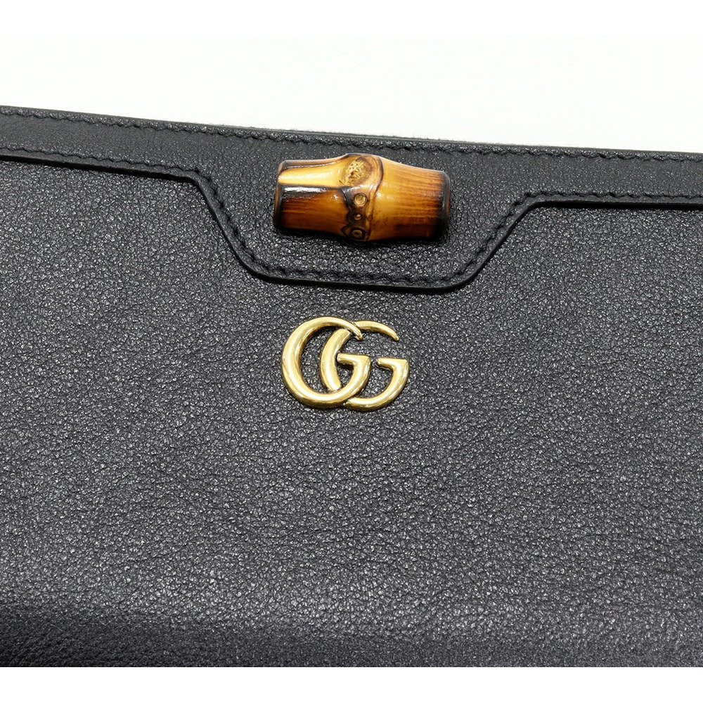 Gucci Round Zip Long Wallet GG Marmont Double GG Diana Bamboo Around Calf Black - Picture 4 of 5